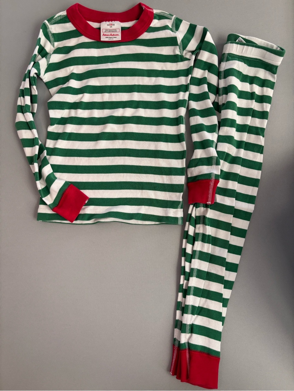 Hanna Anderson Holiday Green Striped Christmas Pajama Set Size 5